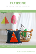 Load image into Gallery viewer, Sew your own throw pillow for winter with this beginner FPP pattern. The Fraser Fir quilted pillow is cozy, modern, and festive!