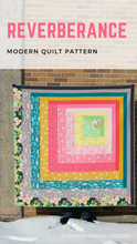 Load image into Gallery viewer, Modern log cabin quilt pattern to show off your favorite fabrics! Makes a generous lap size quilt 63"x63". Easy to make and perfect for beginner quilters. #modernquilting #modernquilts #quilters #diyhomedecor