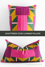 Load image into Gallery viewer, Hand quilted Shattered Star lumbar pillow featuring AGF Pure solids and Aurifil thread in 12wt for the hand quilted stitches | Modern quilt pattern | Shannon Fraser Designs #handquilted