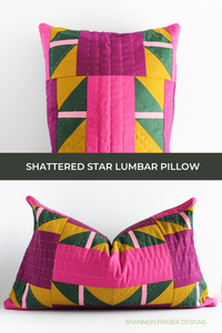 Hand quilted Shattered Star lumbar pillow featuring AGF Pure solids and Aurifil thread in 12wt for the hand quilted stitches | Modern quilt pattern | Shannon Fraser Designs #handquilted