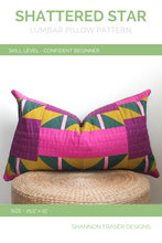 Load image into Gallery viewer, Shattered Star lumbar pillow pattern featured in Art Gallery Fabrics Pure Solids by  Shannon Fraser Designs
