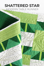 Load image into Gallery viewer, Shattered Star modern table runner quilt pattern is a beginner friendly pattern available in 3 sizes to cover all your table decor needs! #tablerunner