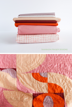 Load image into Gallery viewer, Sleek curves and soft motion define the Cloud Surfing baby quilt. With its oval Drunkard’s Path blocks and minimalist aesthetic, this modern quilt is a perfect gift for a newborn or a unique handmade wall hanging for a design-forward nursery. #MinimalBabyQuilt #CloudSurfingDesign #ModernQuiltedWallArt #NurseryQuilt #CurvedPiecingInspo