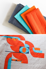 Load image into Gallery viewer, Modern quilting takes a new shape with the Cloud Surfing Quilt. Featuring sleek, oval-shaped Drunkard’s Path blocks arranged in a flowing, abstract layout, this pattern is a dream for quilters looking to explore curves, negative space, and minimalist design. #CloudSurfingQuiltPattern #ModernQuiltDesign #CurvedPiecing #AbstractModernQuilt #ContemporaryPatchwork