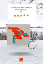 Load image into Gallery viewer, Colorful abstract design on a snowy landscape with a five-star rating and review text.