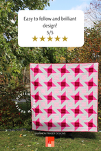 Load image into Gallery viewer, Pink and white quilt with star pattern in a garden setting, featuring a 5-star review rating.