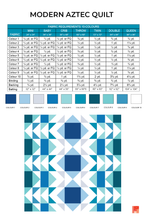 Load image into Gallery viewer, Transform 10 fabrics into a bold modern quilt with this Aztec-inspired pattern! Shown in an all-blue version using the Bequest fabric line, this pattern pops with movement and contrast. Ideal for confident beginners looking for a project with color flexibility and style.