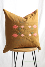 Load image into Gallery viewer, Ochre and coral square Guiding Lights Pillow | Modern quilt pattern by Shannon Fraser Designs