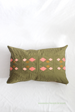 Load image into Gallery viewer, lumbar version of the Guiding Lights pillow. The modern quilt pattern includes instructions for an 18&quot;x18&quot; pillow and has step by step instructions on inserting a zipper.