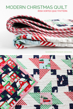 Load image into Gallery viewer, Home for the Holidays Irish Vortex Quilt is a modern Christmas quilt. Easy and quick to piece modern quilt pattern