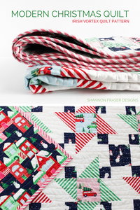 Home for the Holidays Irish Vortex Quilt is a modern Christmas quilt. Easy and quick to piece modern quilt pattern