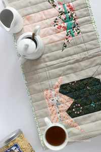 Jolly Jelly FPP quilt block featured here in Velvet fabric collection in a quilted table runner | Shannon Fraser Designs #quiltedtablerunner