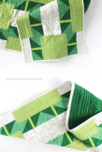 Load image into Gallery viewer, Shattered Star quilted table runner featured in green ombré Artisan Cotton solids | fat quarter friendly modern quilt pattern | Shannon Fraser Designs #quilt